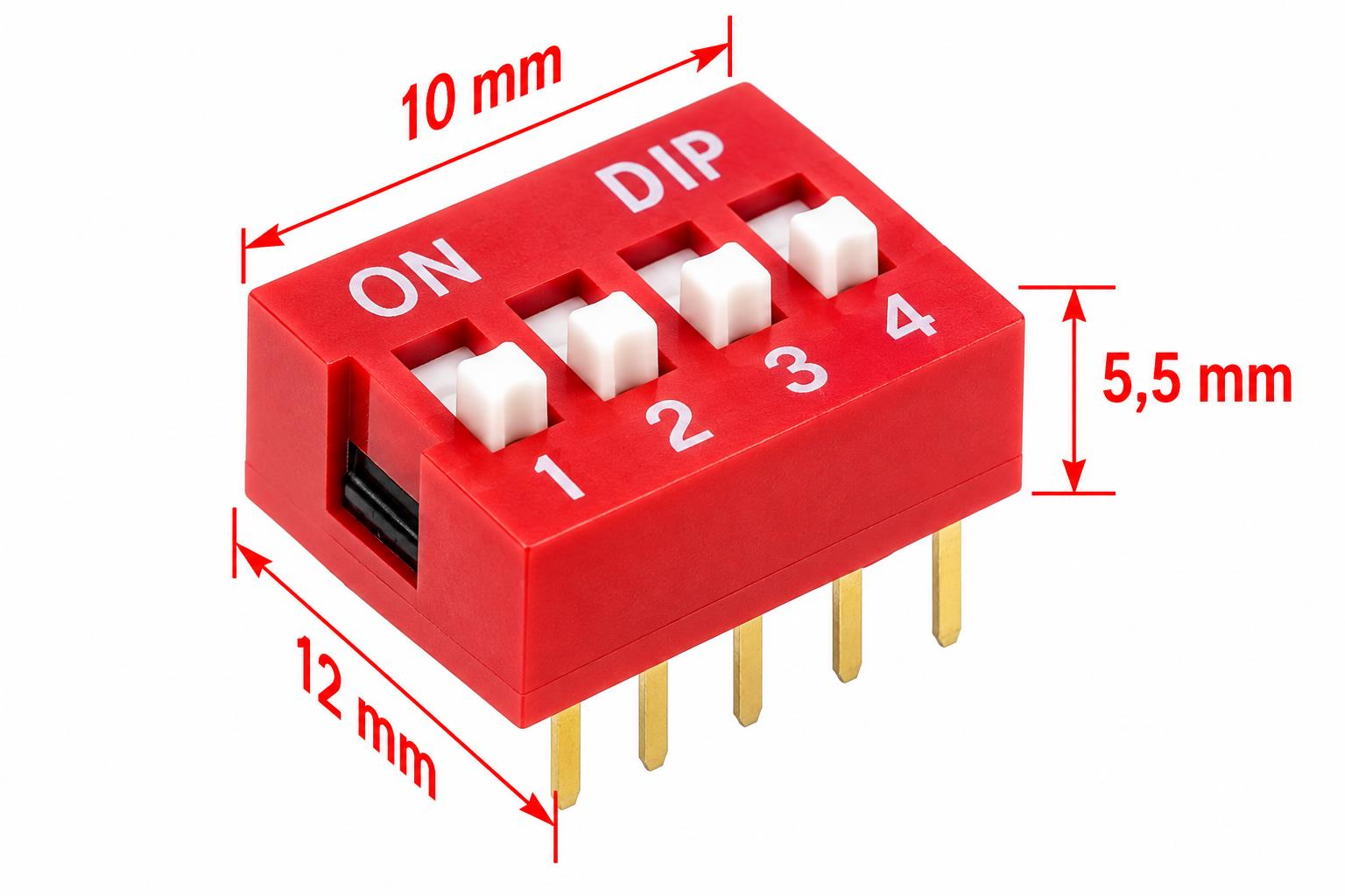 4'lü Dip Switch ON-OFF Kırmızı