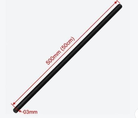 3 mm x 500 mm Siyah Karbon Çubuk – 50 cm