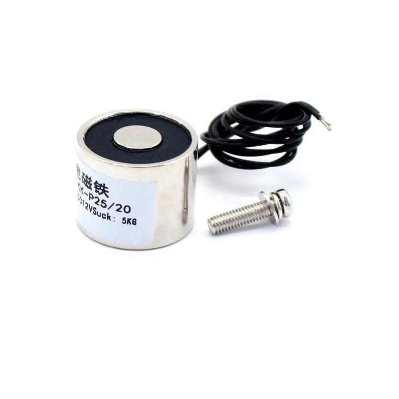 Produktbild von Heschen Magnetspule P25/20 – DC 5V, 5kg Zugkraft, OD 25mm, Höhe 20mm, Gewinde M4, Kabellänge 23cm