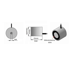 P25/20 Elektro Mıknatıs - 12V 5 kg Elektro Manyetik Tutucu