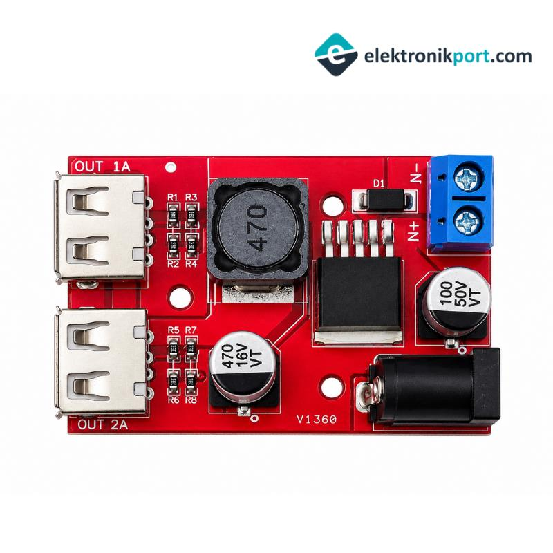 LM2596 LM2596S 5-36V Çift USB Çıkışlı Voltaj Düşürücü Regülatör Kartı - Step Down
