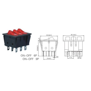IC-135  Üçlü Işıklı Anahtar On-Off 9P