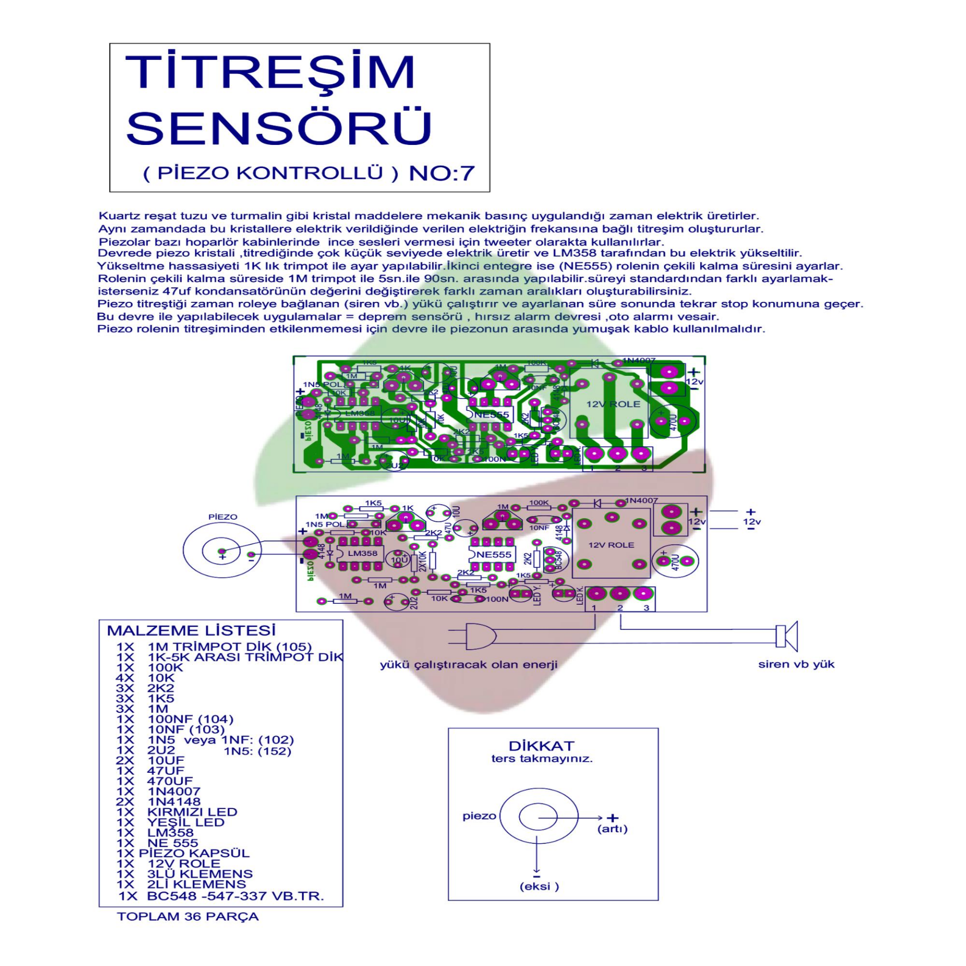 Titreşim Sensörü Piezo Kontrollü Demonte Kit Kendin Yap (NO:7)