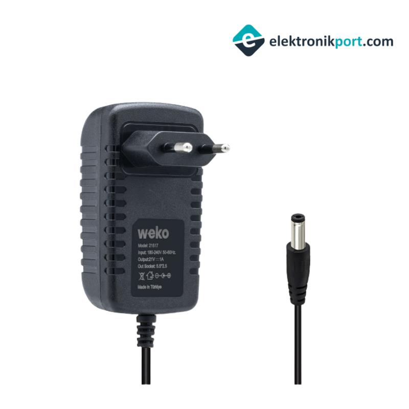 21V 1A 5.5x2.5mm Uçlu Kırmızı-Yeşil LED Göstergeli Şarjlı Matkap Adaptörü
